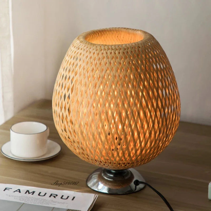 Table Lamp with Vintage Bamboo Warm Light and Natural Appearance