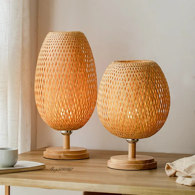 Table Lamp with Vintage Bamboo Warm Light and Natural Appearance