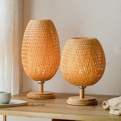 Table Lamp with Vintage Bamboo Warm Light and Natural Appearance