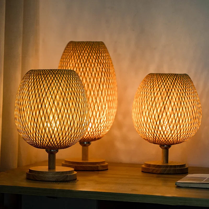 Table Lamp with Vintage Bamboo Warm Light and Natural Appearance