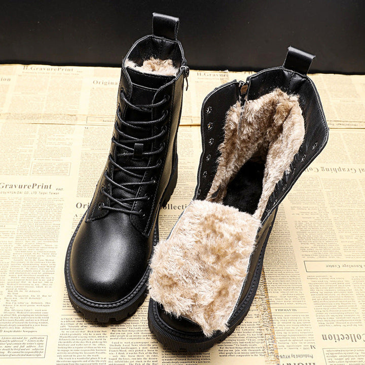 Boots with Ladies' Black Leather Winter Teddy Lining for Warm and Comfortable