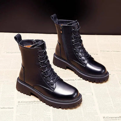 Boots with Ladies' Black Leather Winter Teddy Lining for Warm and Comfortable