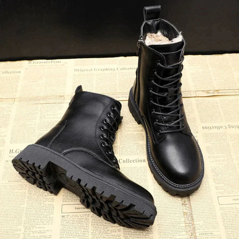 Boots with Ladies' Black Leather Winter Teddy Lining for Warm and Comfortable