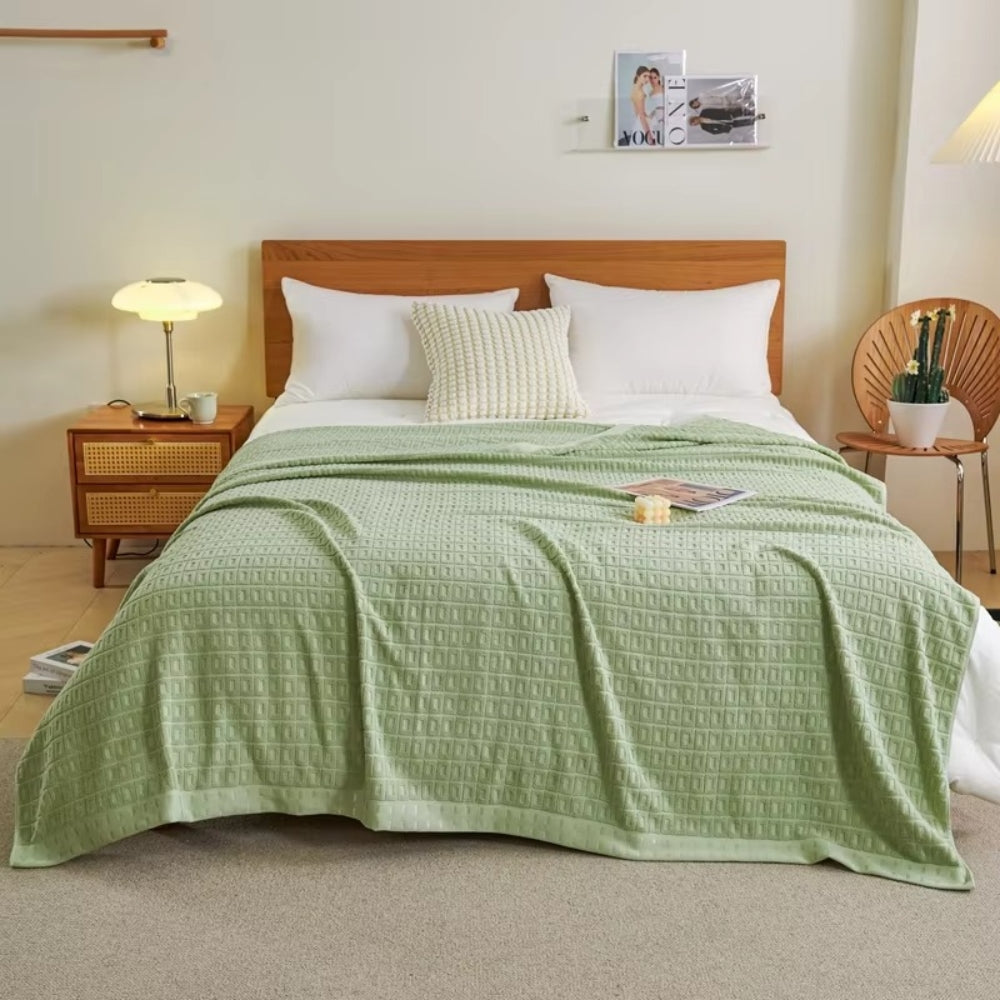 Blanket with Cotton Waffle Design for Summer for Light Bedspread and Throw