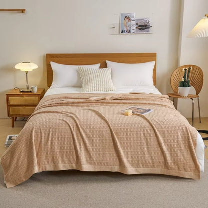 Blanket with Cotton Waffle Design for Summer for Light Bedspread and Throw