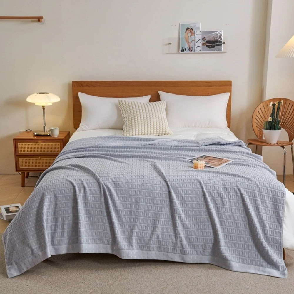 Blanket with Cotton Waffle Design for Summer for Light Bedspread and Throw