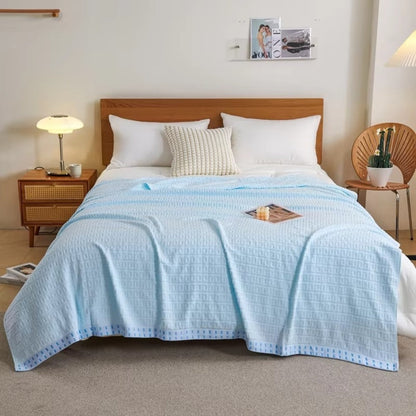 Blanket with Cotton Waffle Design for Summer for Light Bedspread and Throw