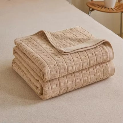 Blanket with Cotton Waffle Design for Summer for Light Bedspread and Throw