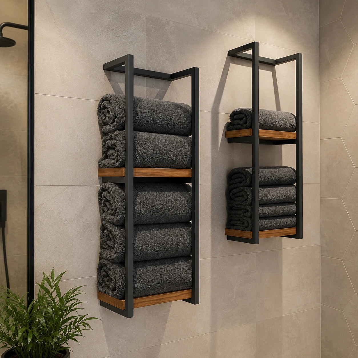 Wall Mounted Towel Rack with Shelf for Bathroom Storage