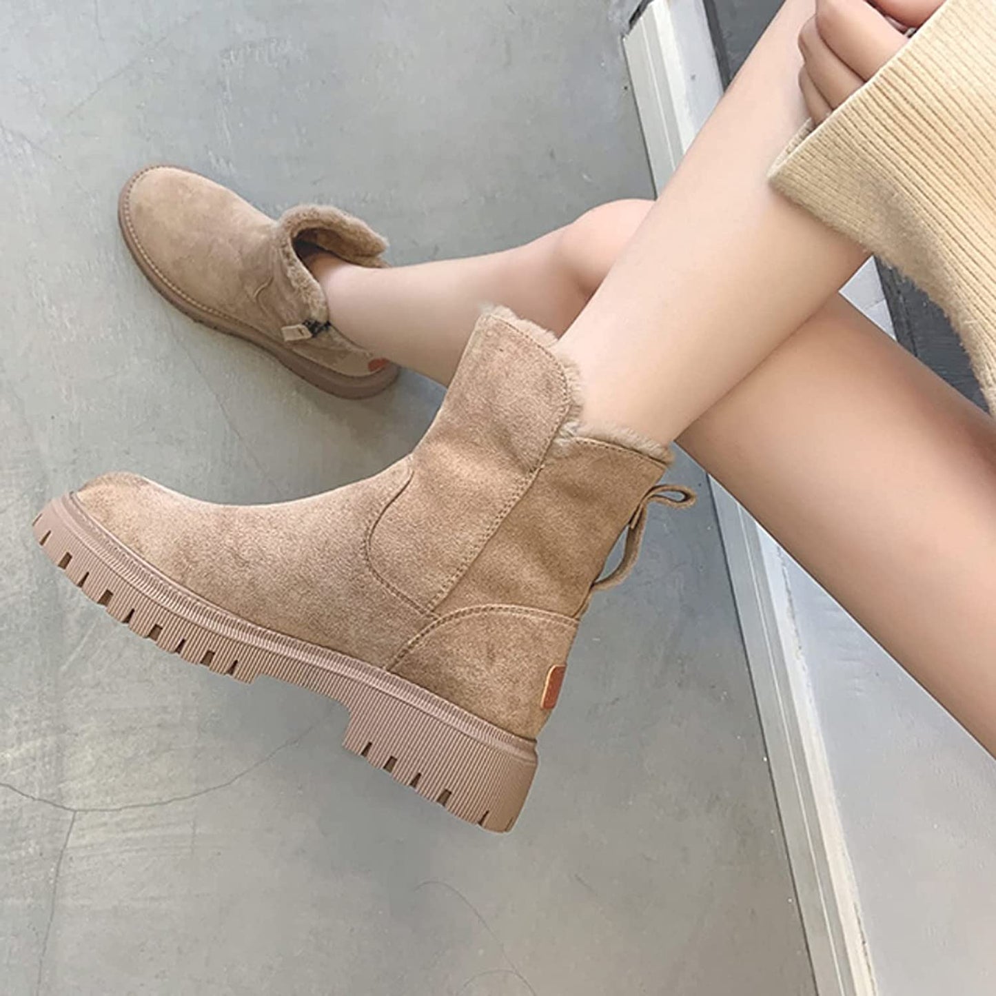 Boots with Ladies' Winter Teddy Lining and Zip Closure for Warm and Comfortable
