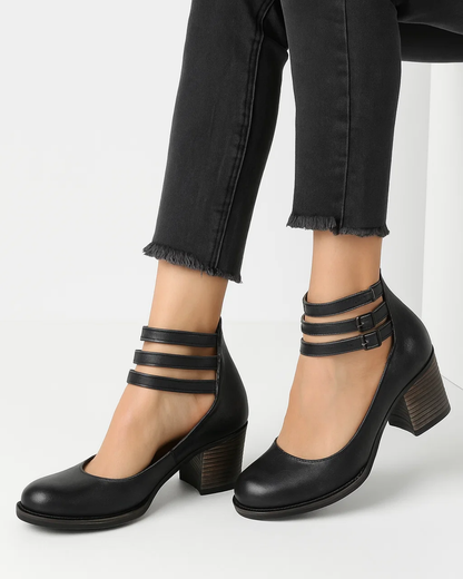 Elegant Women's Block Heel Pumps with Stylish Ankle Straps