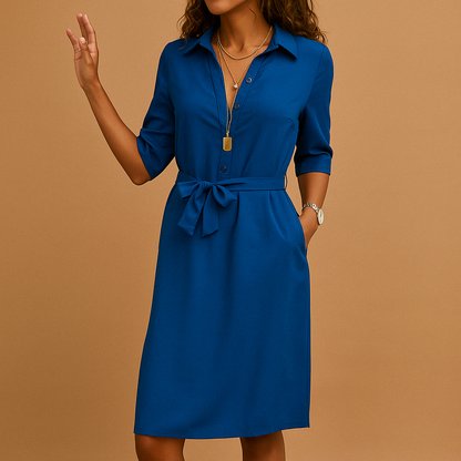 Summer Dress Ladies' Blouse Dress with Belt and Button Closure