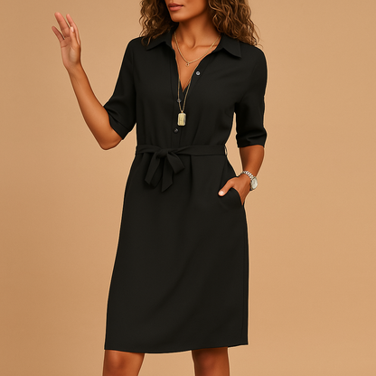 Summer Dress Ladies' Blouse Dress with Belt and Button Closure