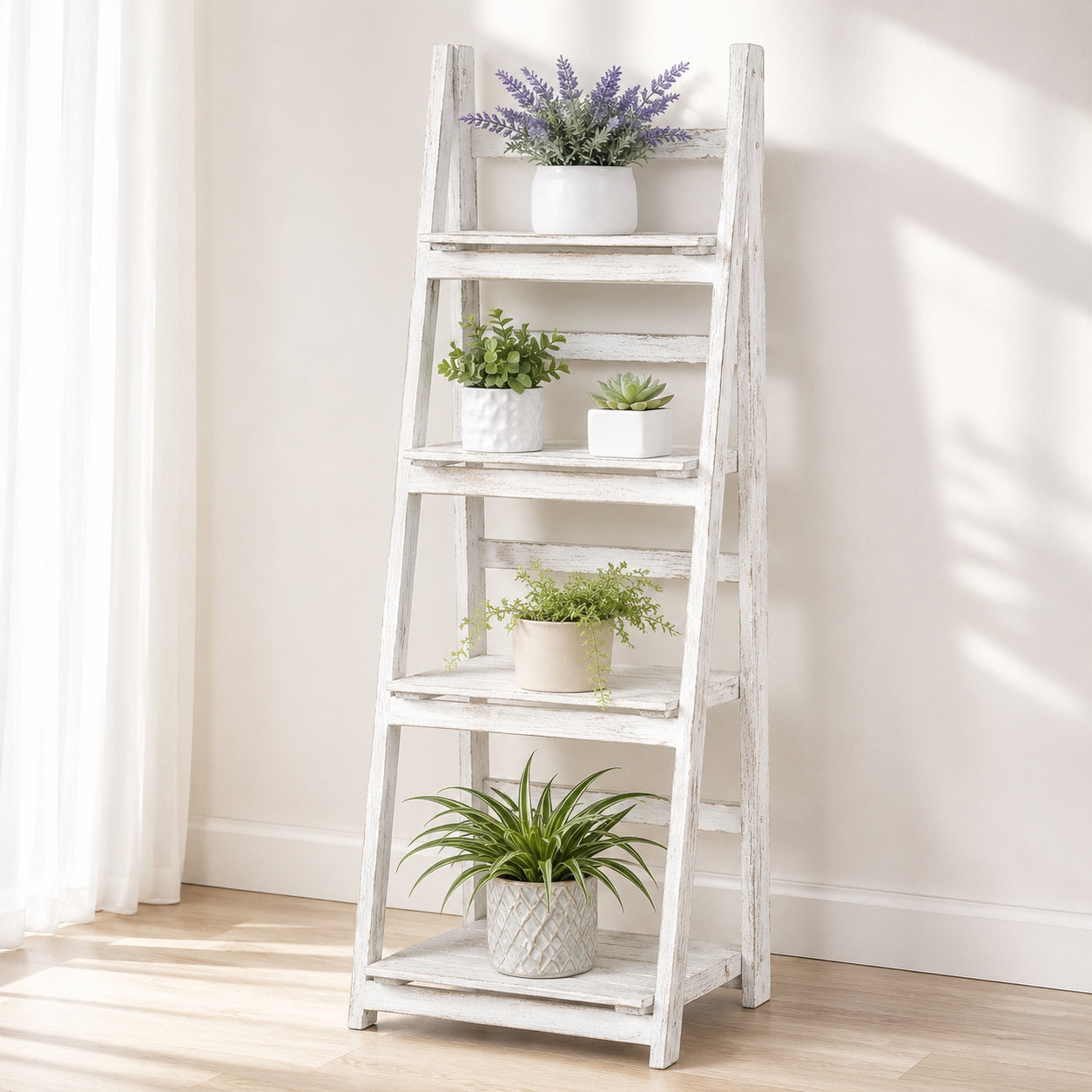 Wooden Ladder Plant Stand for Indoor & Outdoor Display
