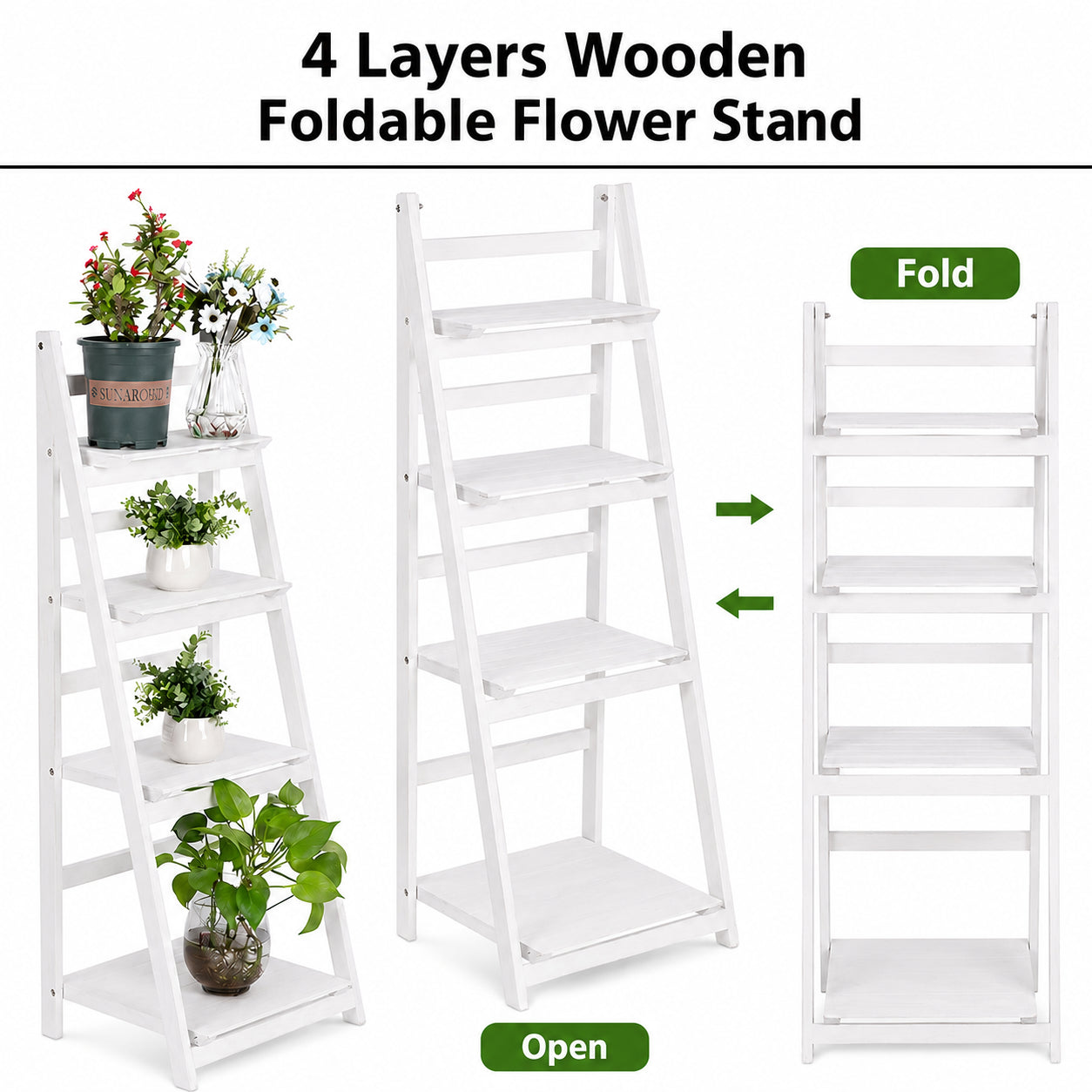 Wooden Ladder Plant Stand for Indoor & Outdoor Display