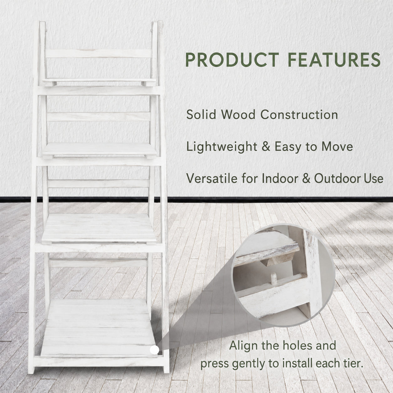 Wooden Ladder Plant Stand for Indoor & Outdoor Display