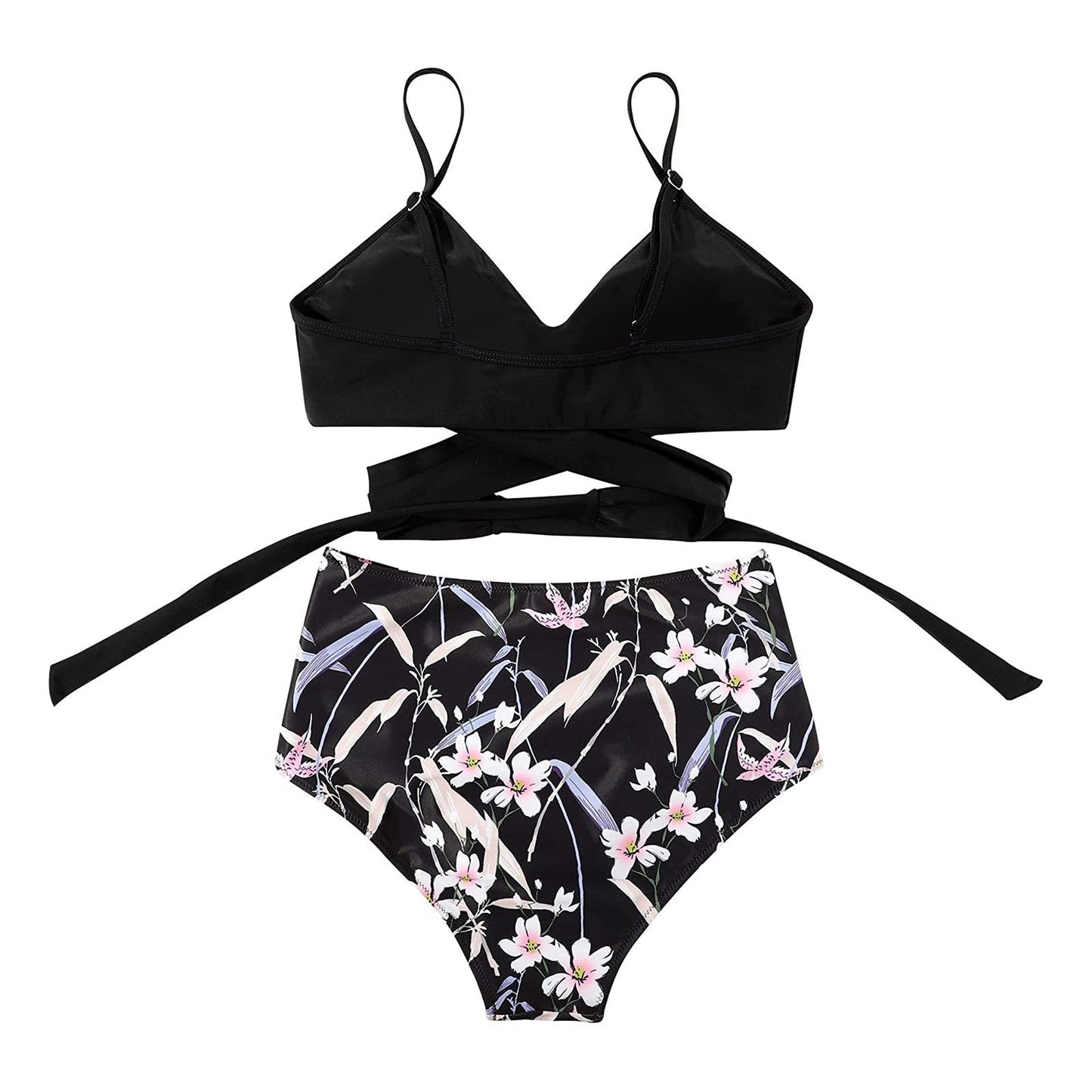 Ladies High Waist Bikini with Tropical Print and Pads