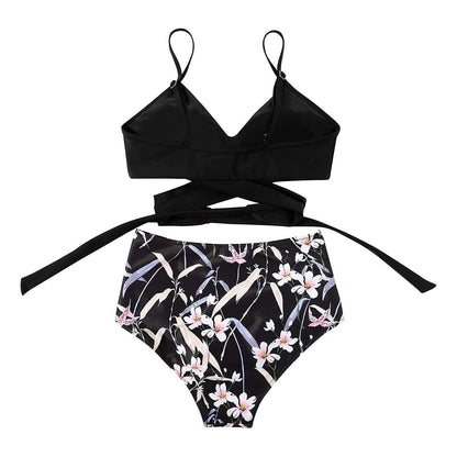 Ladies High Waist Bikini with Tropical Print and Pads