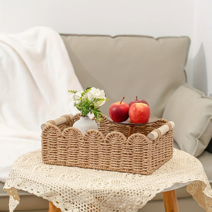 Storage Basket with Boho Woven Fan Edge for Decorative and Practical for Any Interior