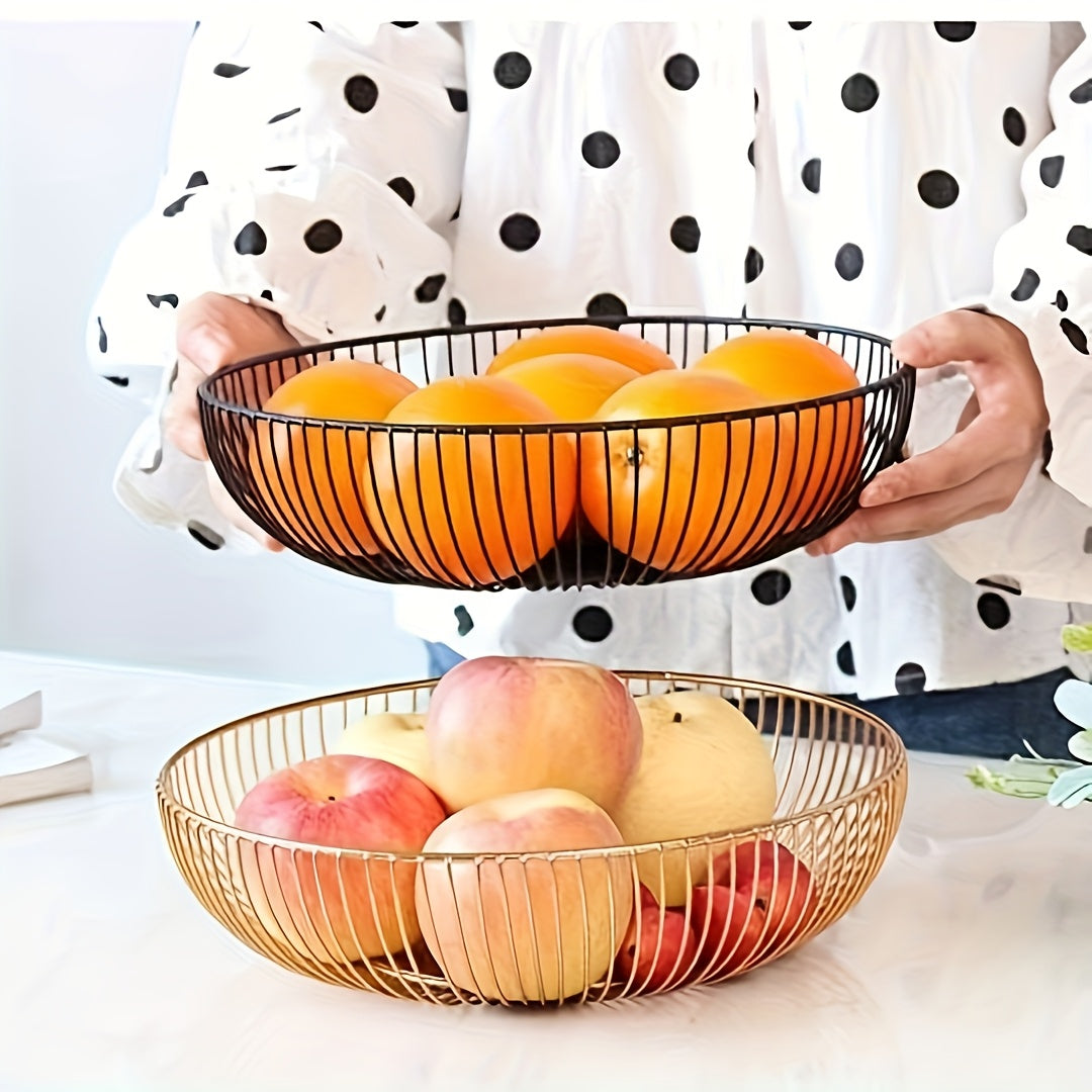 Table with Round Metal Fruit Bowl for and Kitchen with Minimalist and Decorative Design