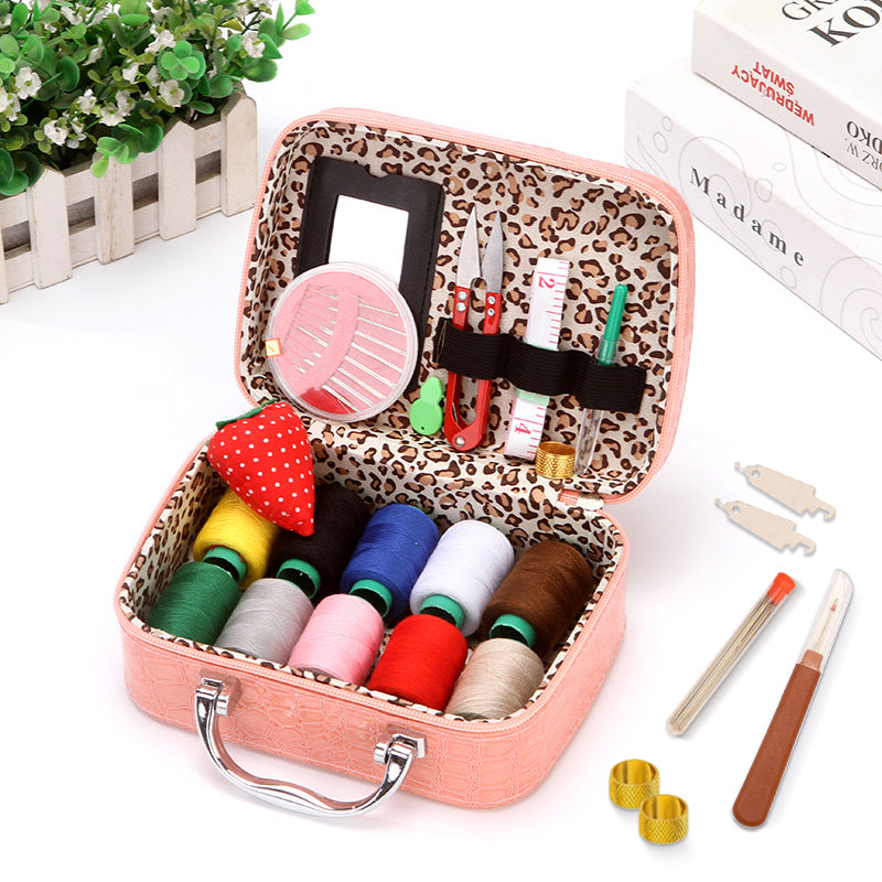 Case Complete Portable Sewing Kit in Faux Leather for Compact and Practical