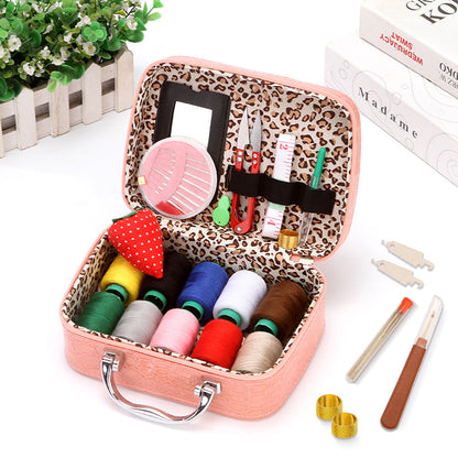 Case Complete Portable Sewing Kit in Faux Leather for Compact and Practical