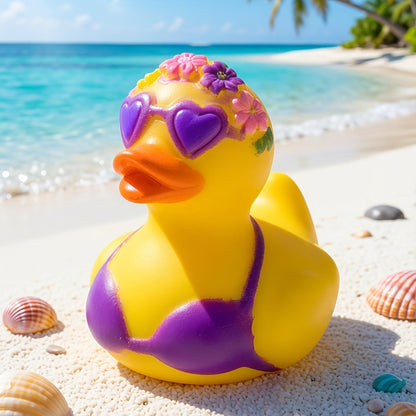 Desk with Decorative Rubber Duck with Flowers and Bikini for , Car, or Party Decoration