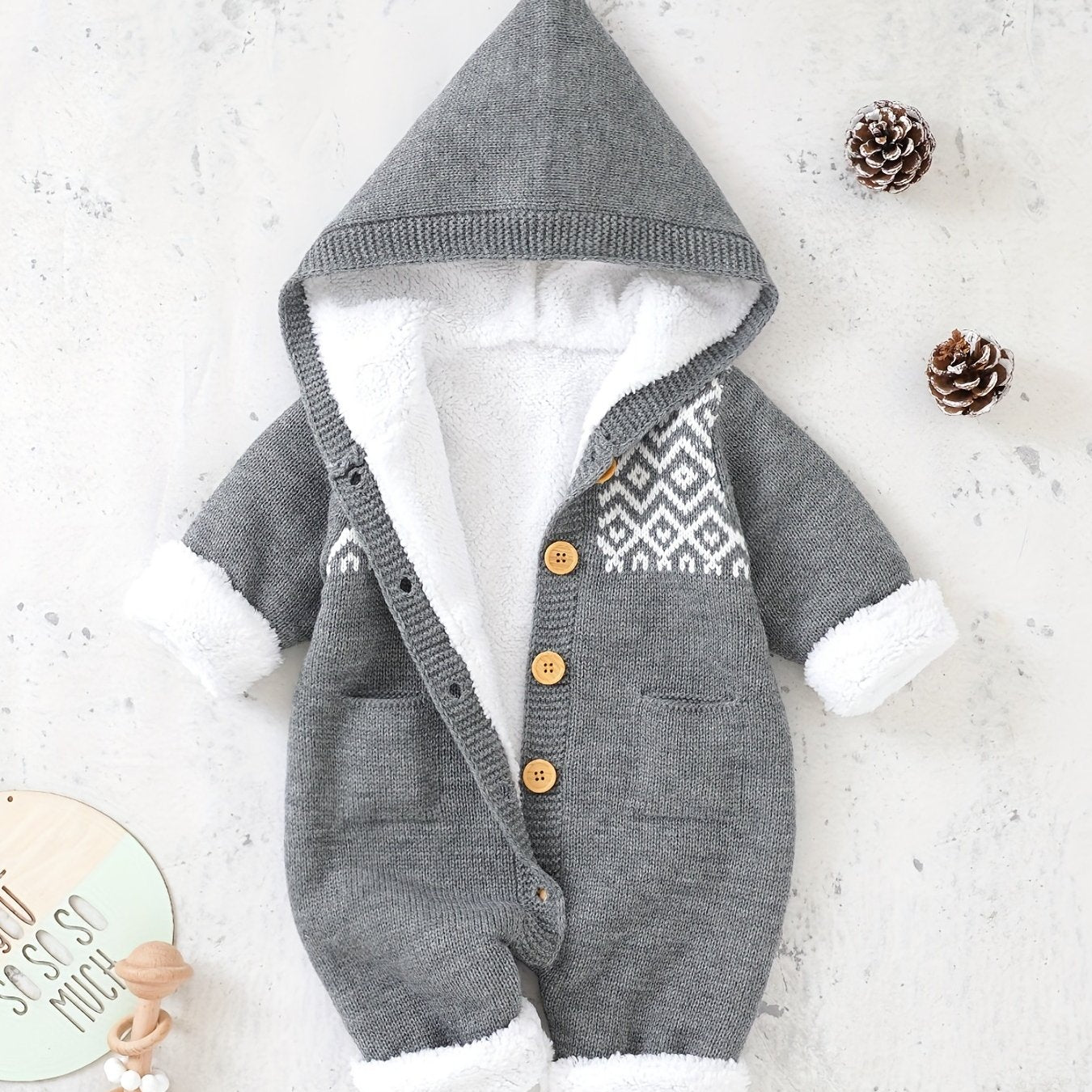 Baby Knitted Jumpsuit with Hood for Warm and Comfortable