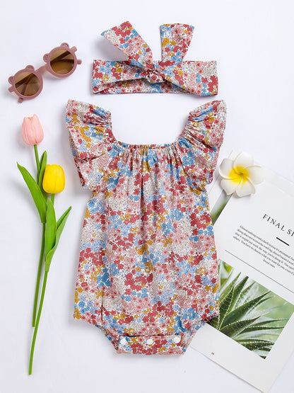Baby Romper with Floral Pattern for Soft Cotton and Comfortable
