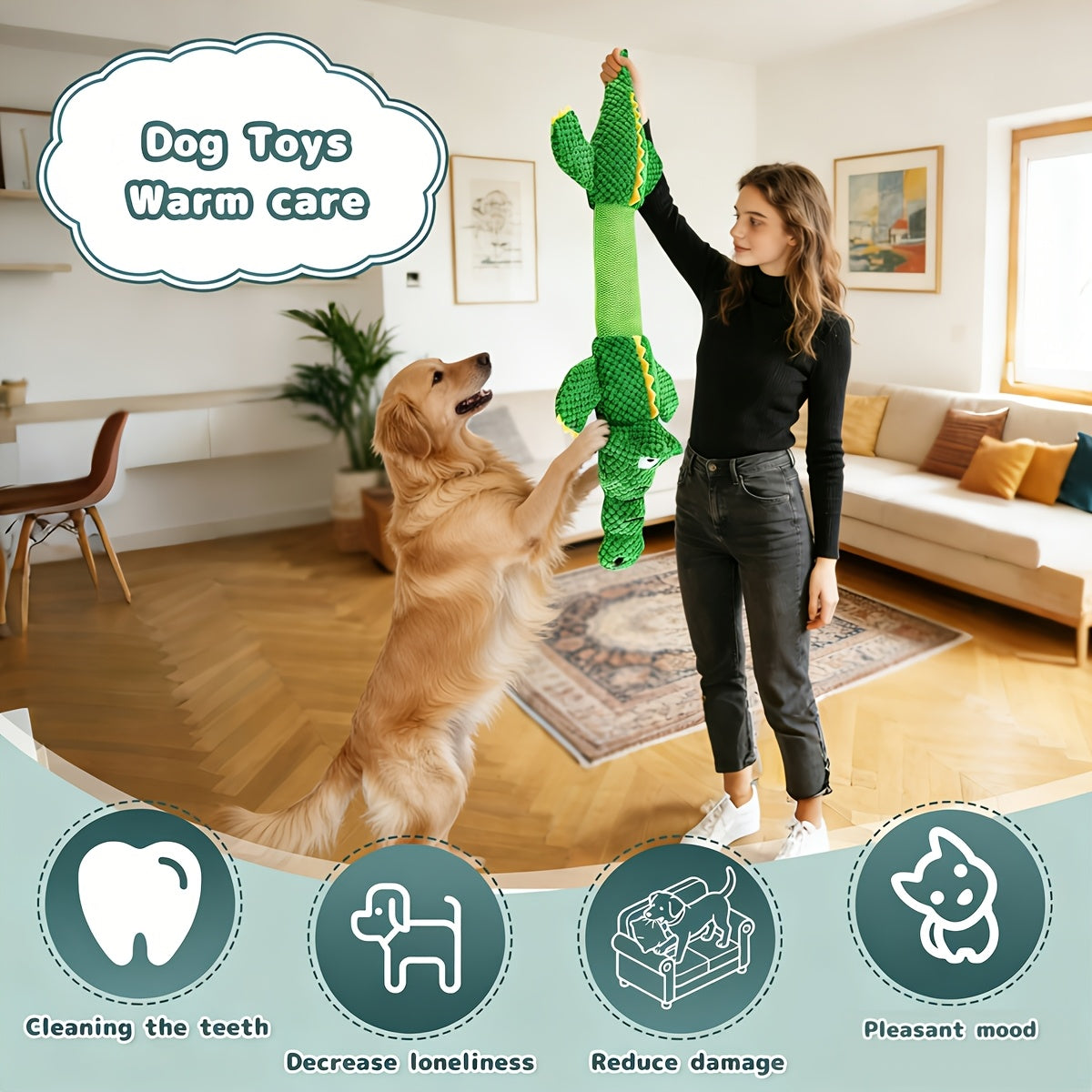 Toy with Sturdy Crocodile Dog Squeaker for Tug-of-War and Interactive Play