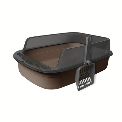 Cat Litter Tray with Raised Edge and Scoop with Splash-Free and Practical Design