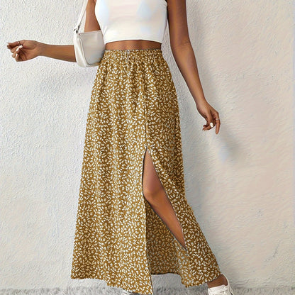 Elegant Summer Maxi Skirt with Floral Print and Airy Split for Women