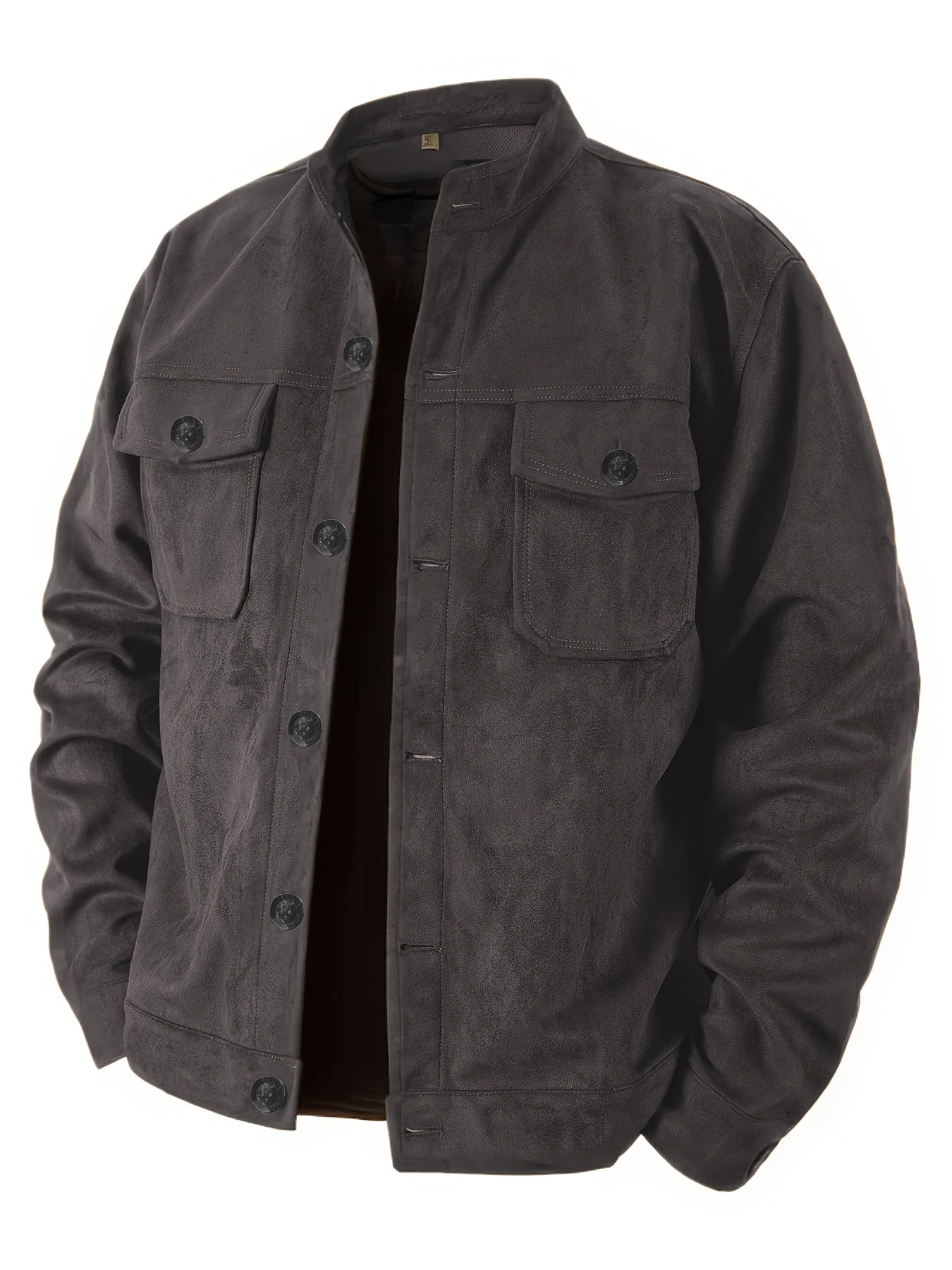 Stand with Men's Casual Jacket with Buttons and Up Collar for Vintage Work Jacket