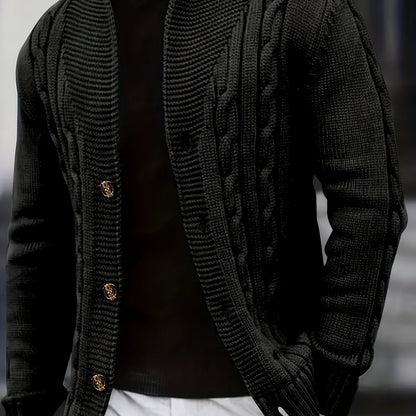 Men's Cable Knit Cardigan with V-Neck for Comfortable and Versatile