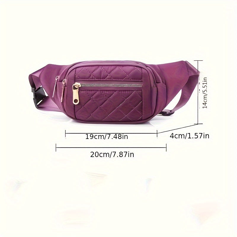 Bag with Lightweight Bum Design for Women with Quilted Check Pattern and Double Zipper