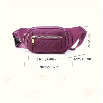 Bag with Lightweight Bum Design for Women with Quilted Check Pattern and Double Zipper