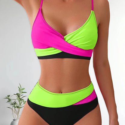 Set with Comfortable Patchwork Bikini Design for Ladies with Stretch Fit