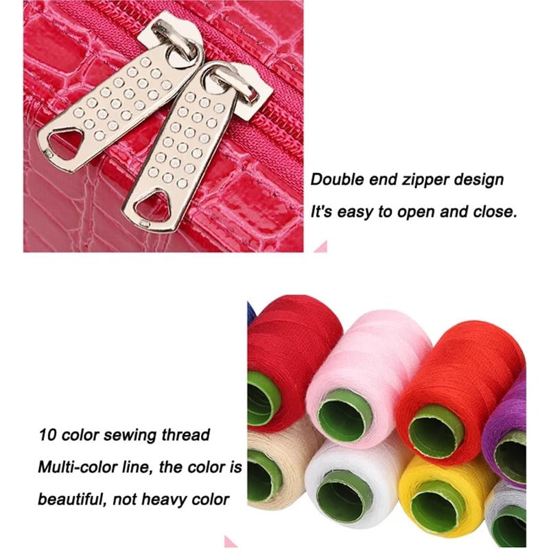 Case Complete Portable Sewing Kit in Faux Leather for Compact and Practical