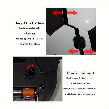 Clock with Creative Football-Shaped Alarm Design with Music and Unique Design for Young and Old