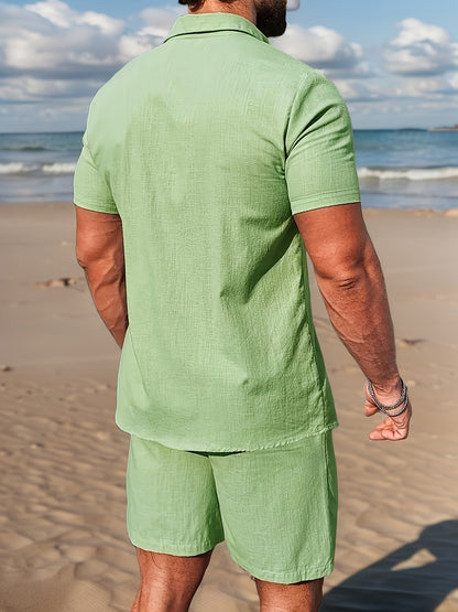 Set with Linen Summer Design for Men with Short Sleeve Shirt and Comfortable Shorts