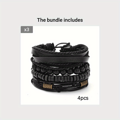 Bracelets with Stylish Leather and Wooden Set for the Modern Man
