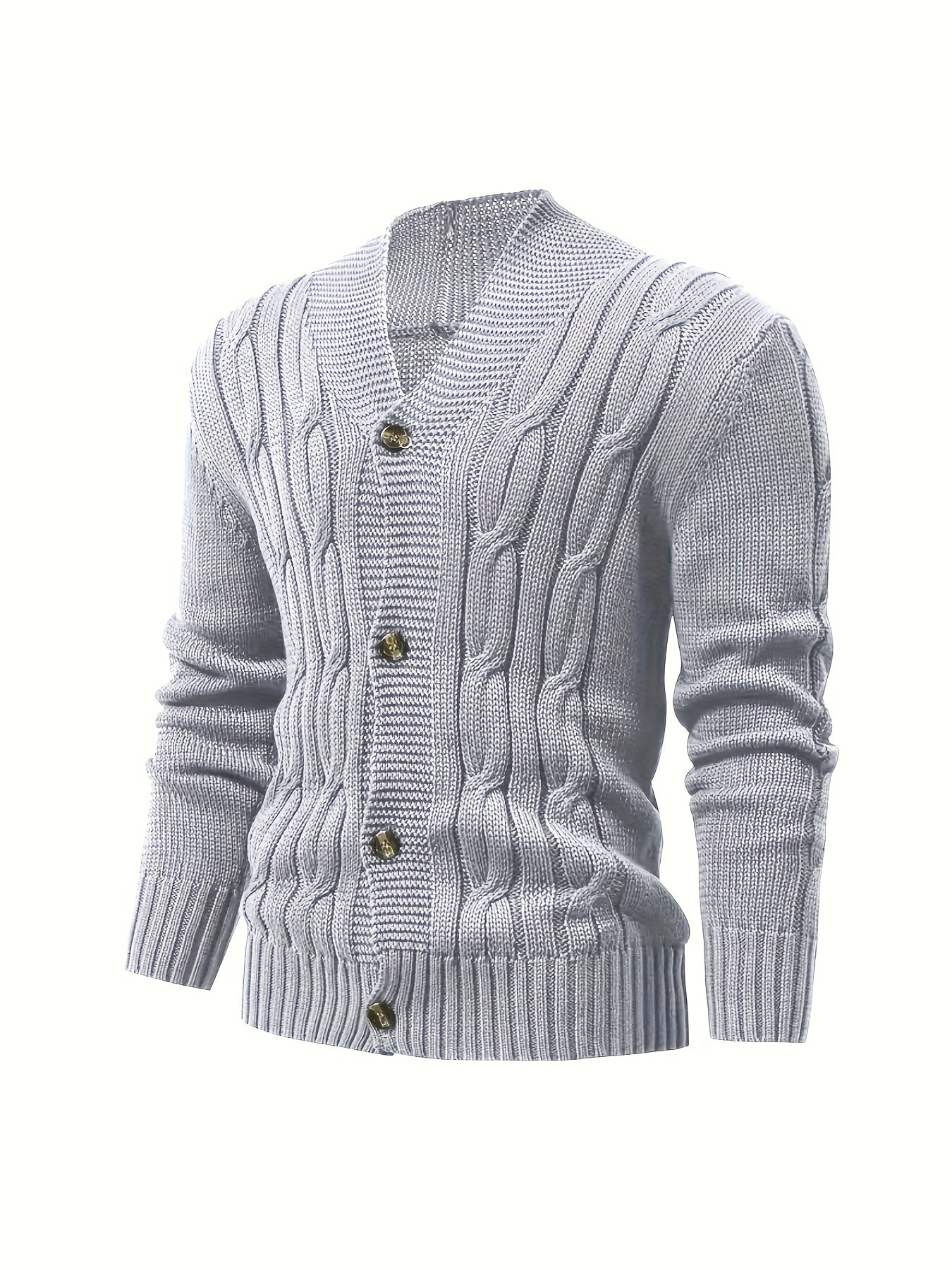 Men's Cable Knit Cardigan with V-Neck for Comfortable and Versatile