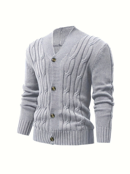 Men's Cable Knit Cardigan with V-Neck for Comfortable and Versatile