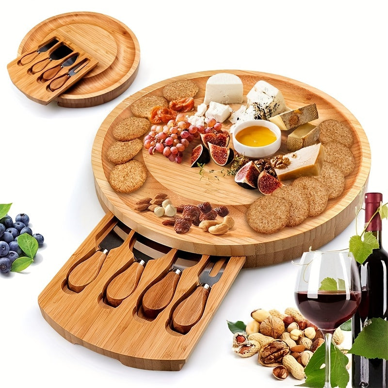 Bamboo Cheese Board with Cheese Knives for Stylish and Practical for Any Occasion