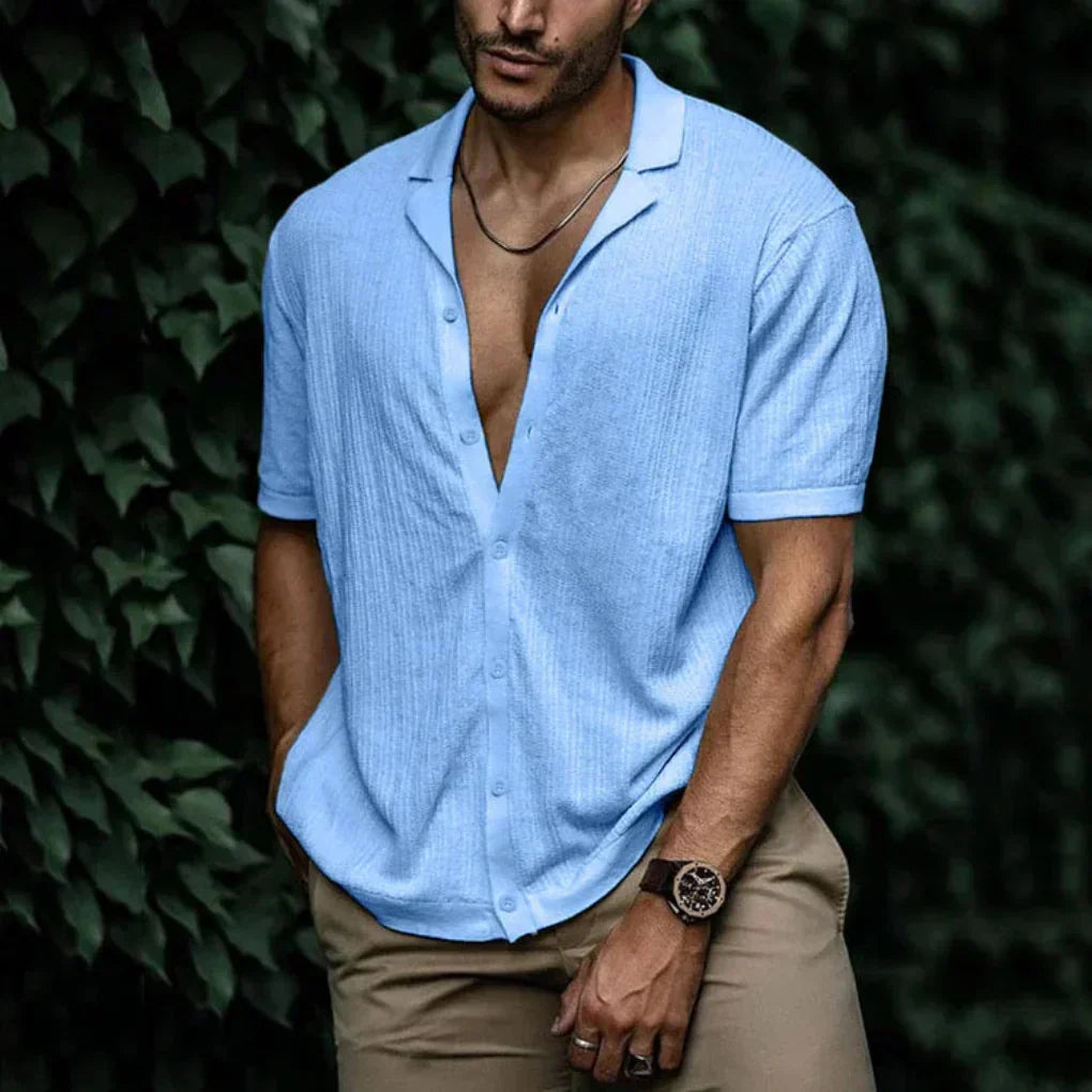Linen Shirt for Men with Button Closure and Breathable Knit
