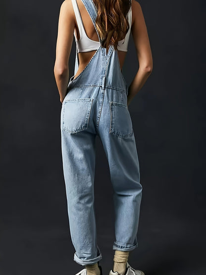 Ladies Denim Dungarees for Casual Overall with Loose Fit