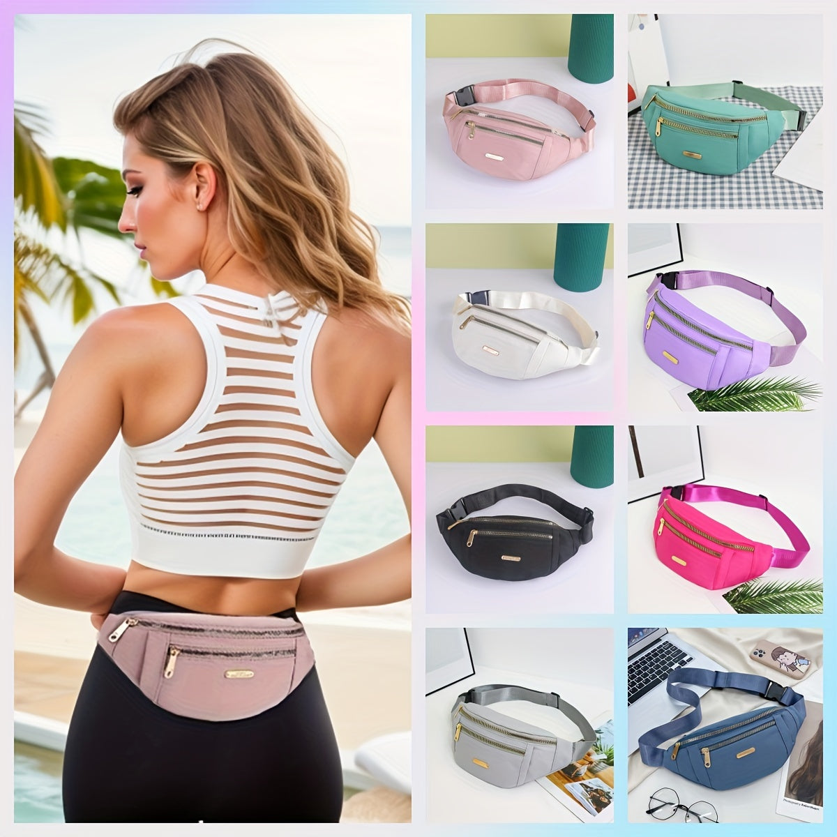 Bag with Lightweight Bum Design for Women with Multiple Zipper Pockets and Adjustable Strap