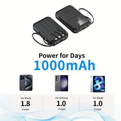 Ultimate Portable Power Bank 10000mah for Fast Charging with Built-in Cables