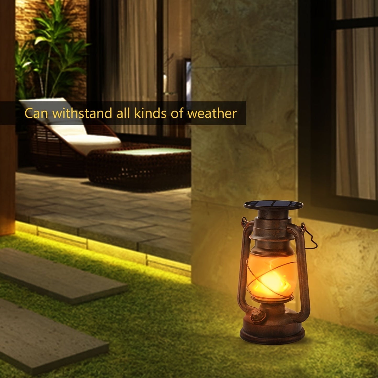 Solar Lanterns Set of 2 for Vintage Dancing Flame LED Lights for Garden and Patio