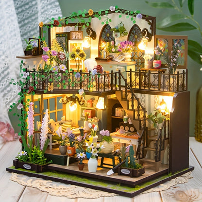DIY Miniature Greenhouse House with Lighting for Handmade 3D Puzzle for Creative Decoration